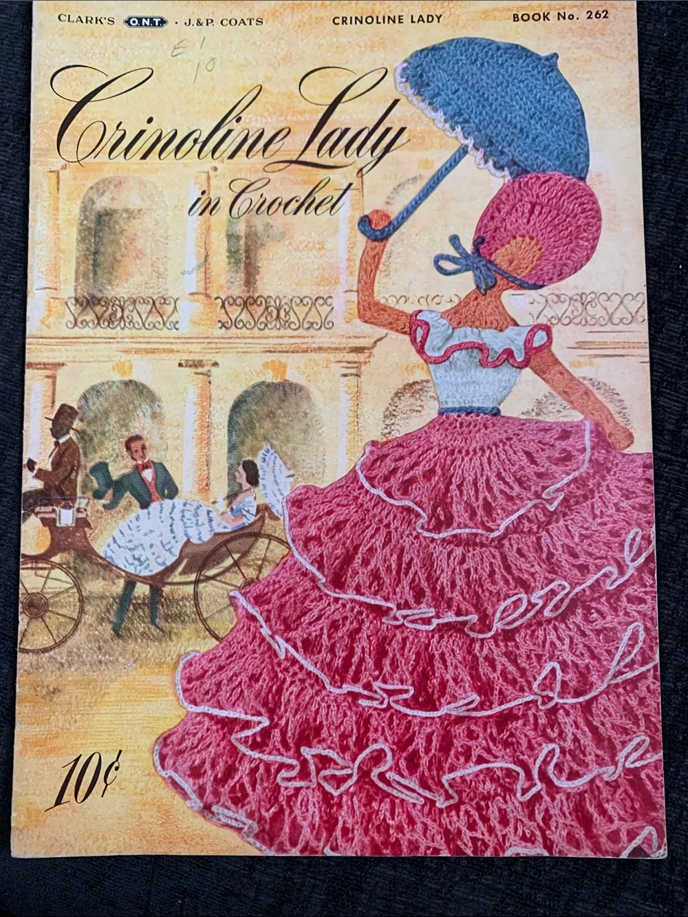 Lot of 3 vintage crochet pattern booklets roses/butterflies/crinoline ladies